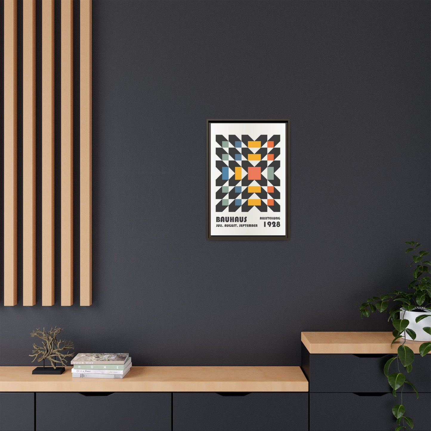 Bauhaus-Inspired Framed Canvas Art - Retro Multi-Color Wall Decor