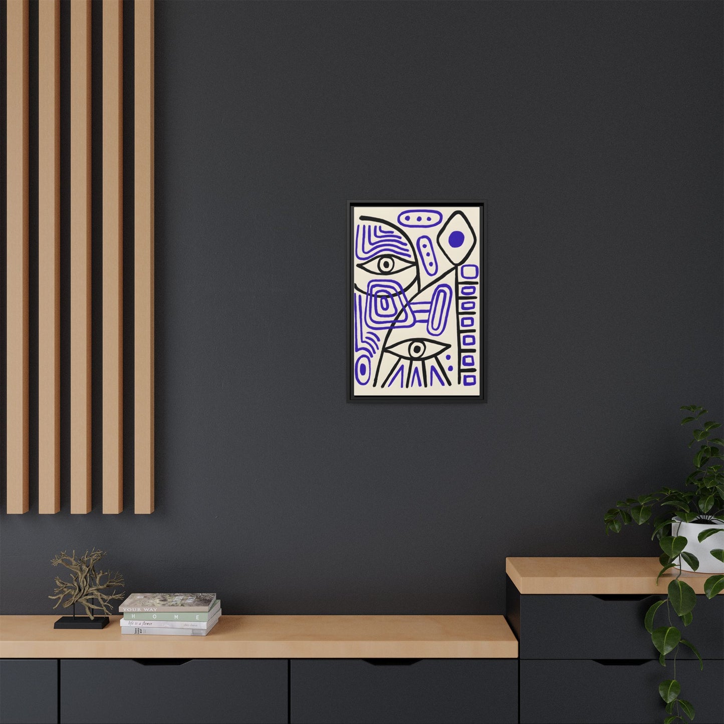 Abstract Line Art Canvas Print - Modern Black and Purple Framed Artwork