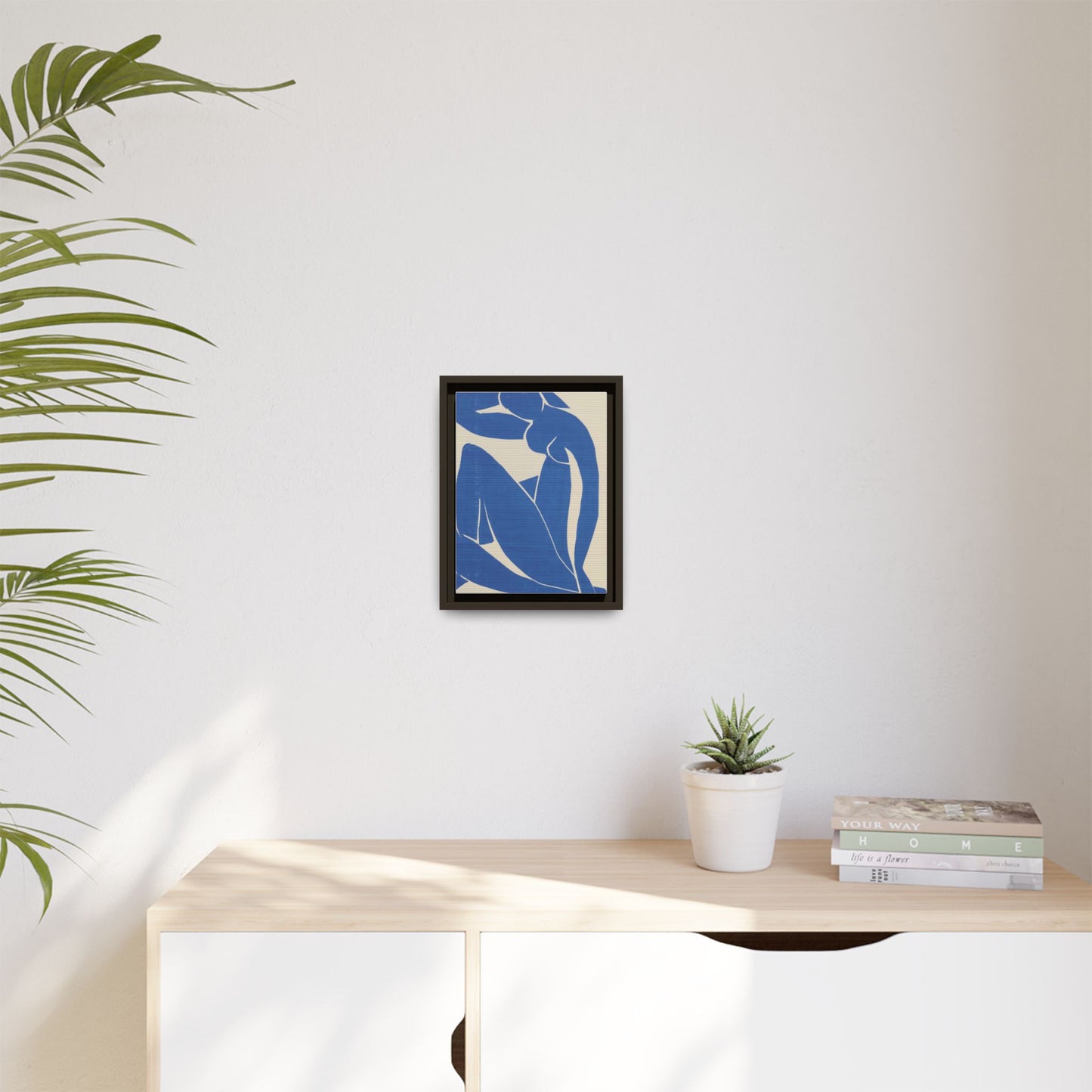 Contemporary Framed Canvas Art - Blue Abstract Figure, Modern Home Decor, Gift for Art Lovers, Stylish Wall Art, Feminine Vibe