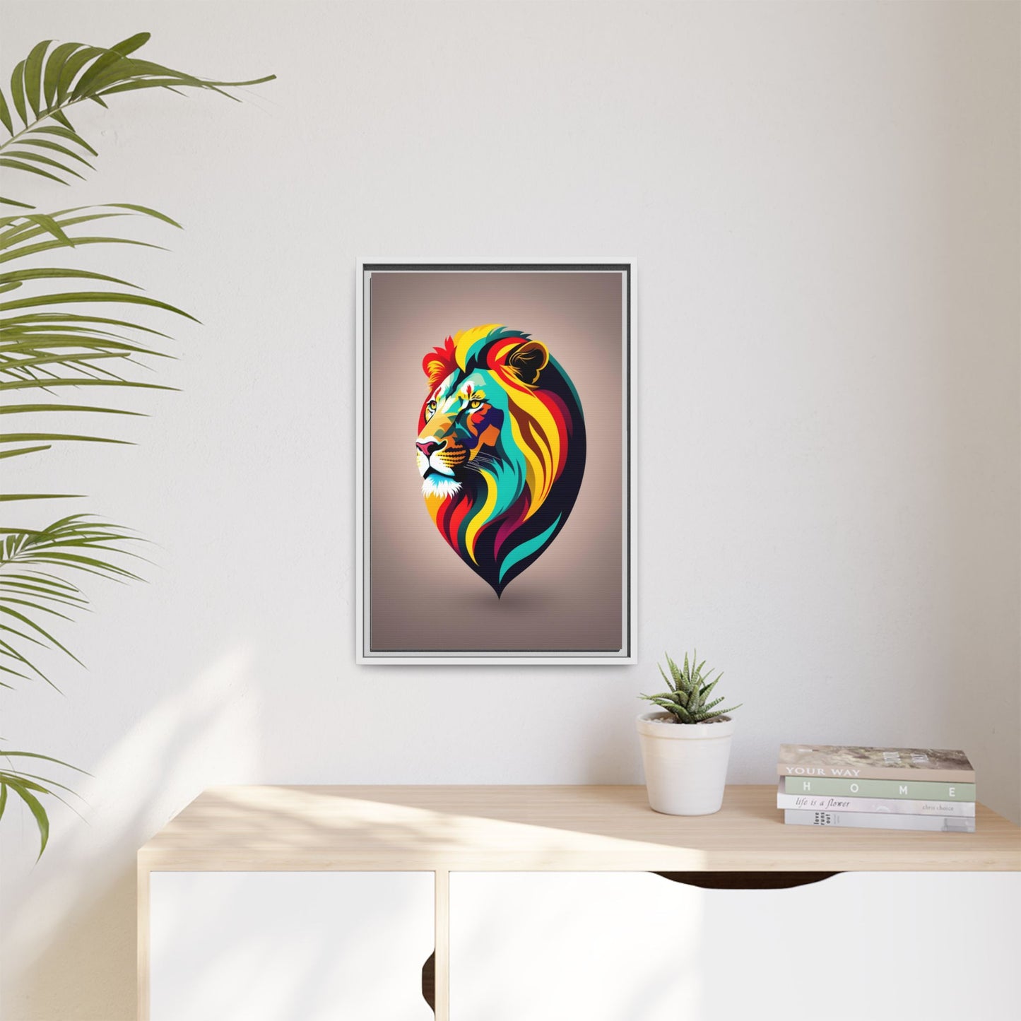 Vibrant Lion Canvas Wall Art, Framed Art Print, Colorful Animal Decor, Living Room Art, Unique Gift Idea