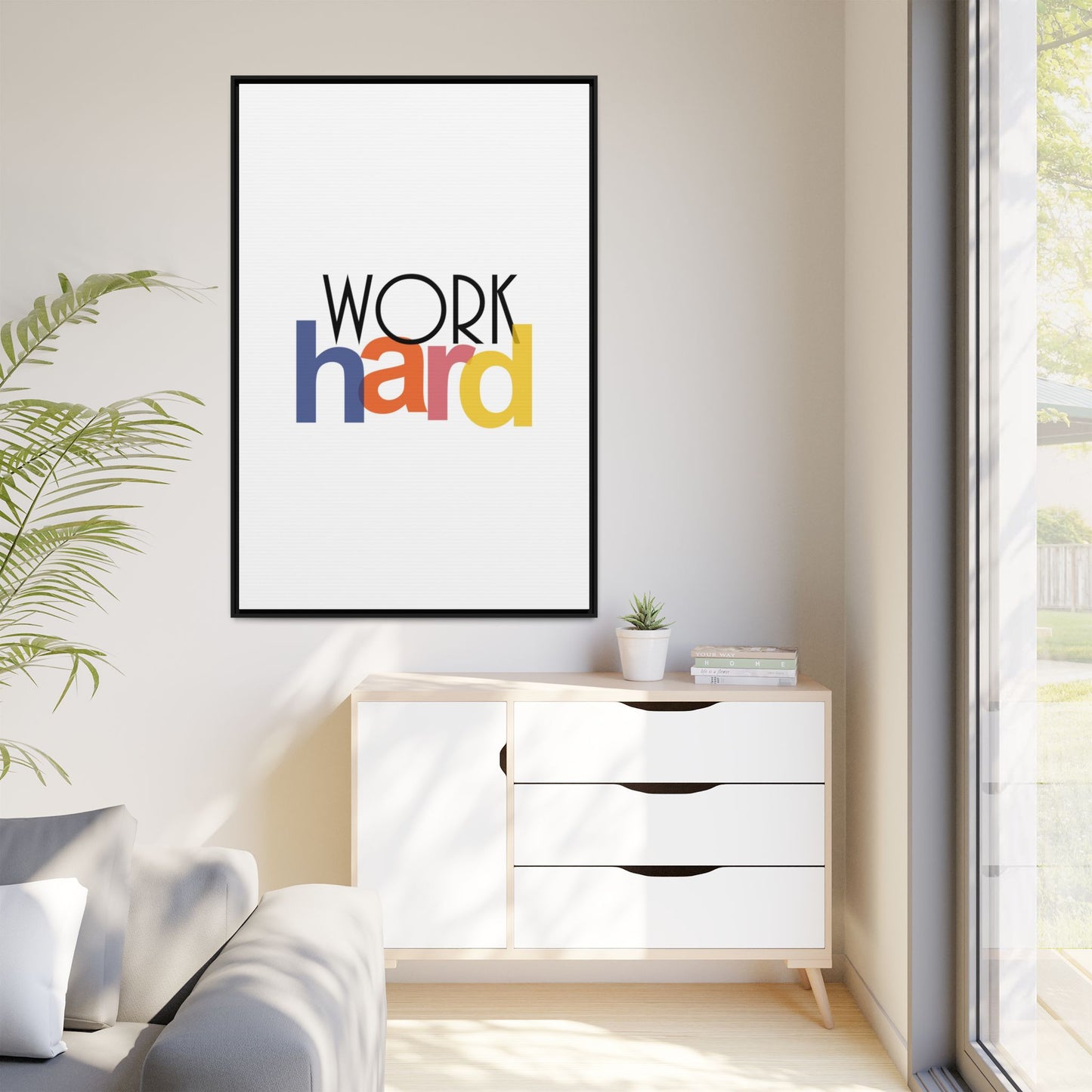 Framed Wall Art: Motivational 'WORK hard' Canvas Print | Office Decor, Gift for Student, Inspirational Wall Decor, Home Office Wall Art