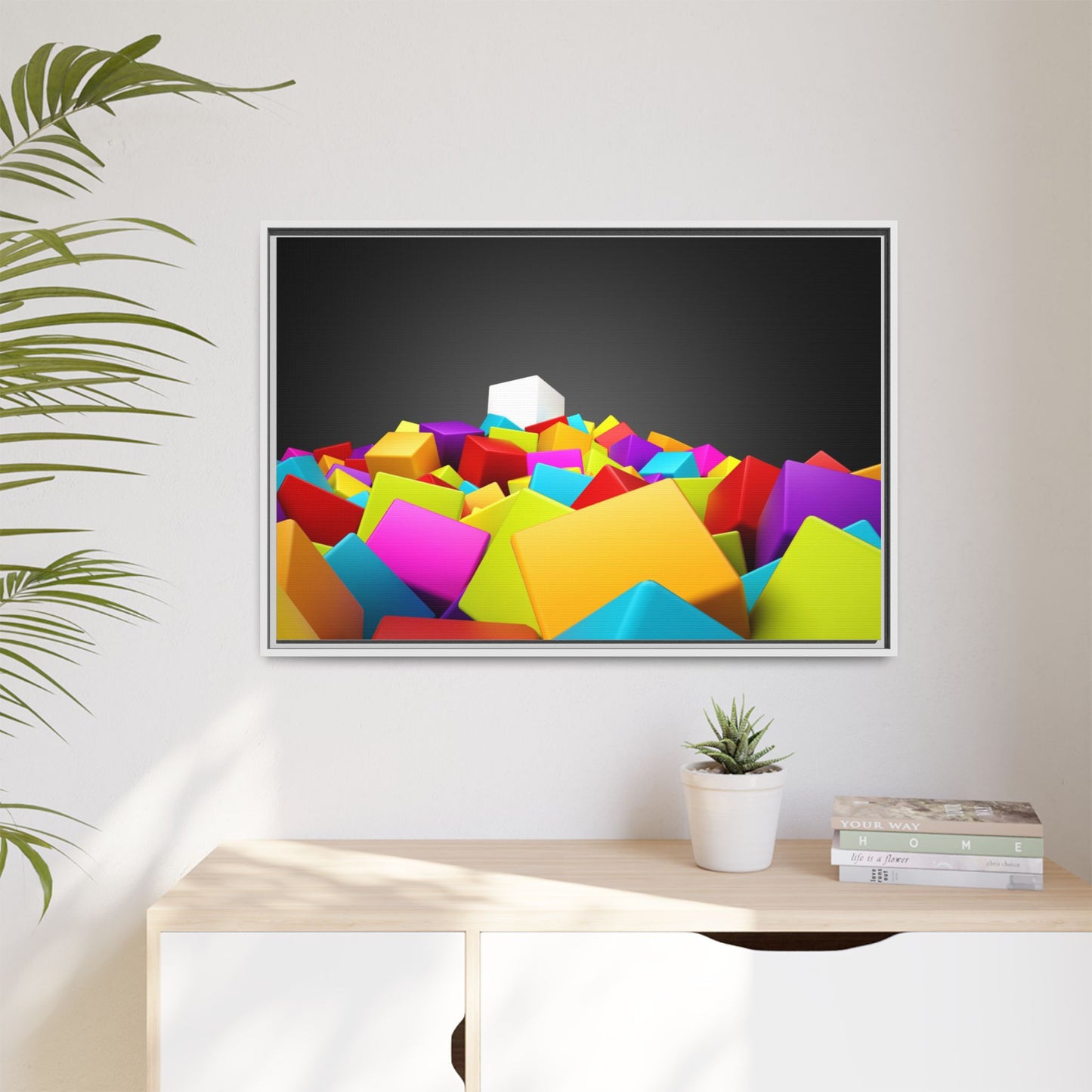 Vibrant Multi-Color Framed Canvas Art - Modern Geometric Decor
