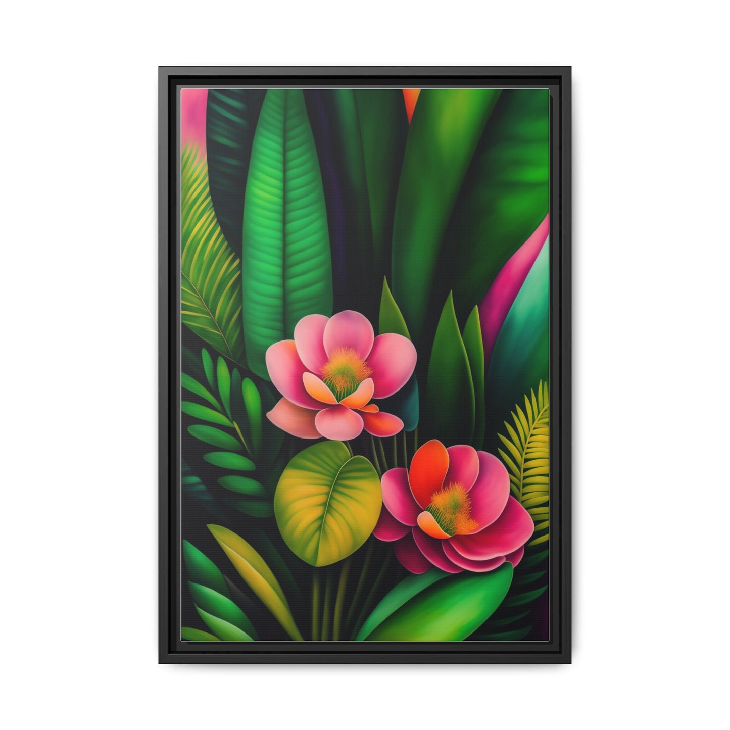 Vibrant Floral Wall Art, Framed Canvas Print, Tropical Decor, Bright Home Aesthetic, Gift for Nature Lovers, Botanical Artwork