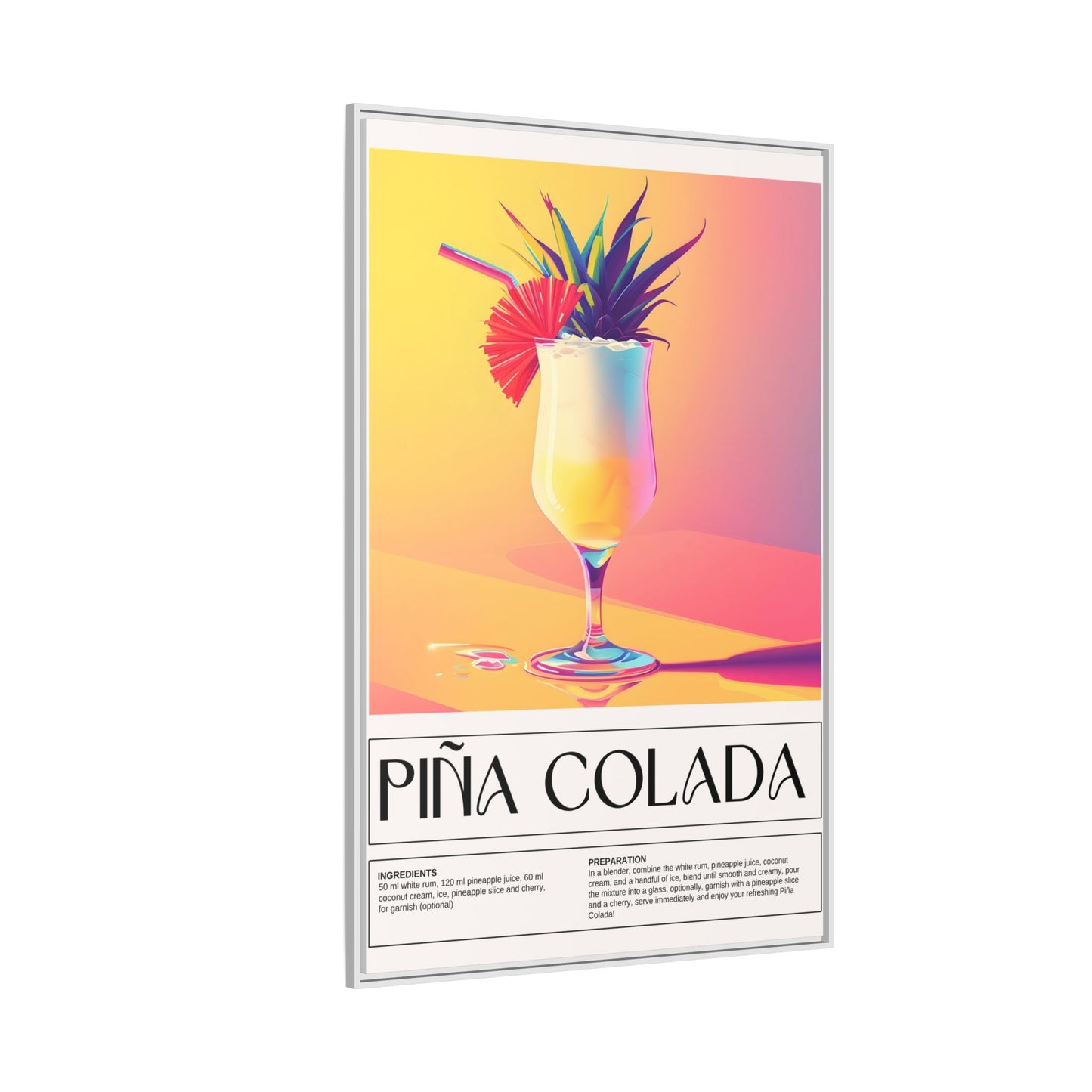 Piña Colada Art Print, Tropical Wall Decor, Summer Vibes Framed Canvas, Cocktail Lover Gift, Home Bar Decoration