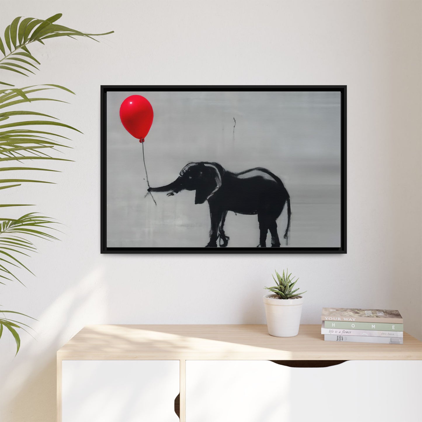 Framed Elephant Canvas Art - Playful Balloon Design