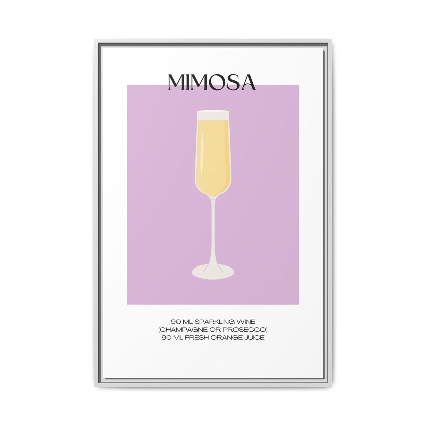 Mimosa Recipe Canvas Wall Art, Framed Home Decor, Kitchen Wall Art, Brunch Decoration, Gift for Foodies, Modern Art Print