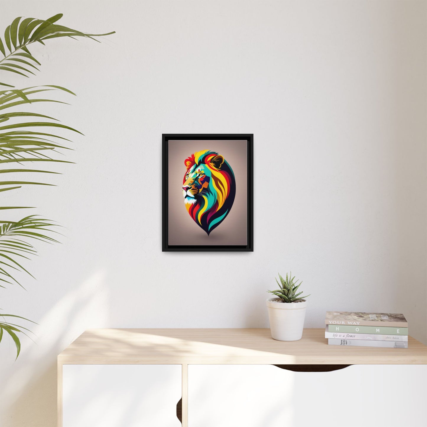 Vibrant Lion Canvas Wall Art, Framed Art Print, Colorful Animal Decor, Living Room Art, Unique Gift Idea