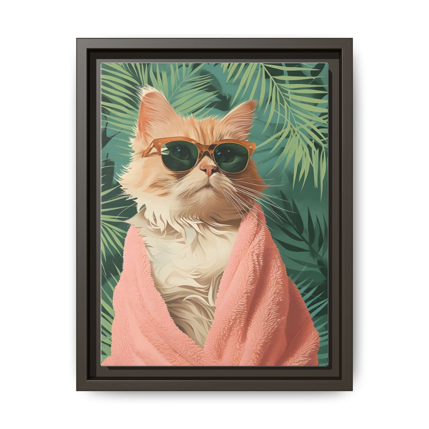 Framed Cat Art Print, Cool Cat Wall Decor, Tropical Vibe Home Decor, Fun Pet Lover Gift, Cute Animal Wall Art