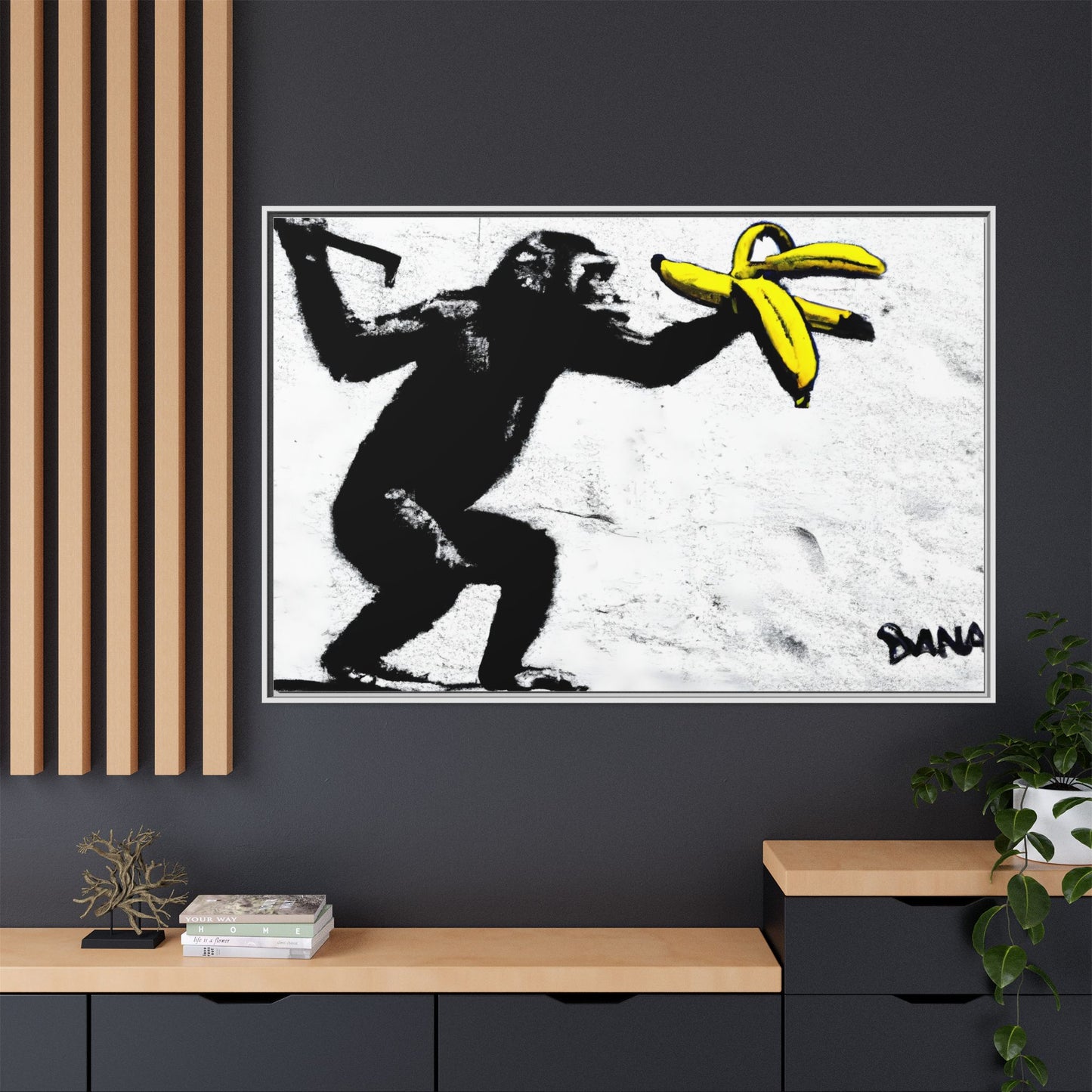 Framed Canvas Art - Playful Monkey with Bananas | Whimsical Wall Decor for Home & Office