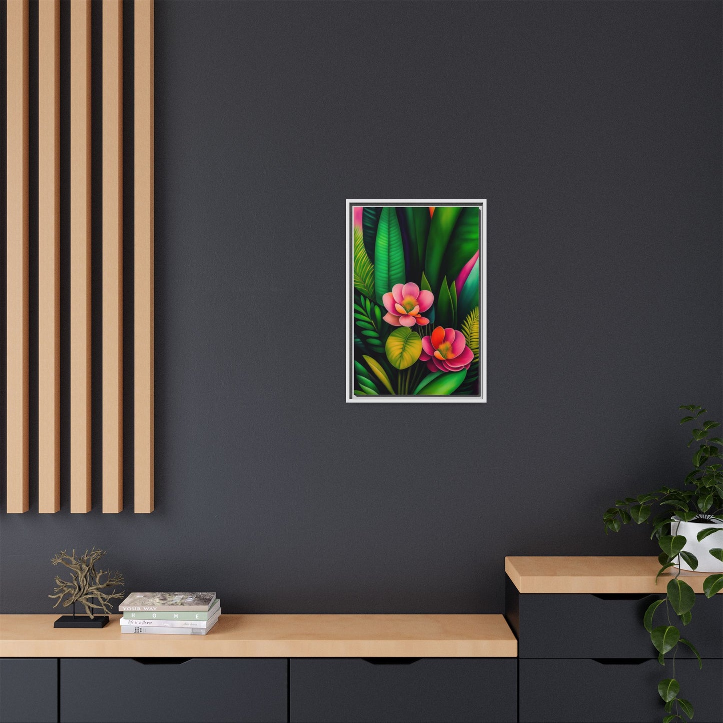 Vibrant Floral Wall Art, Framed Canvas Print, Tropical Decor, Bright Home Aesthetic, Gift for Nature Lovers, Botanical Artwork