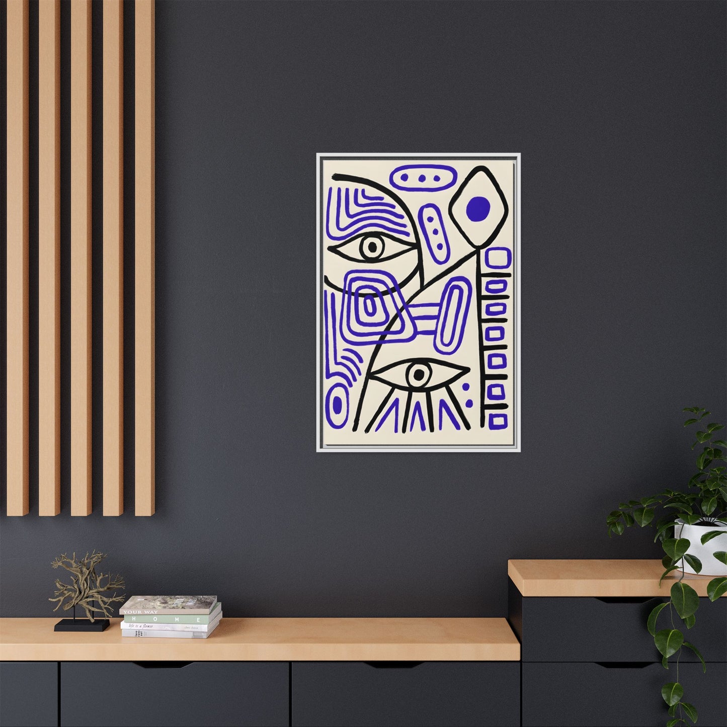 Abstract Line Art Canvas Print - Modern Black and Purple Framed Artwork