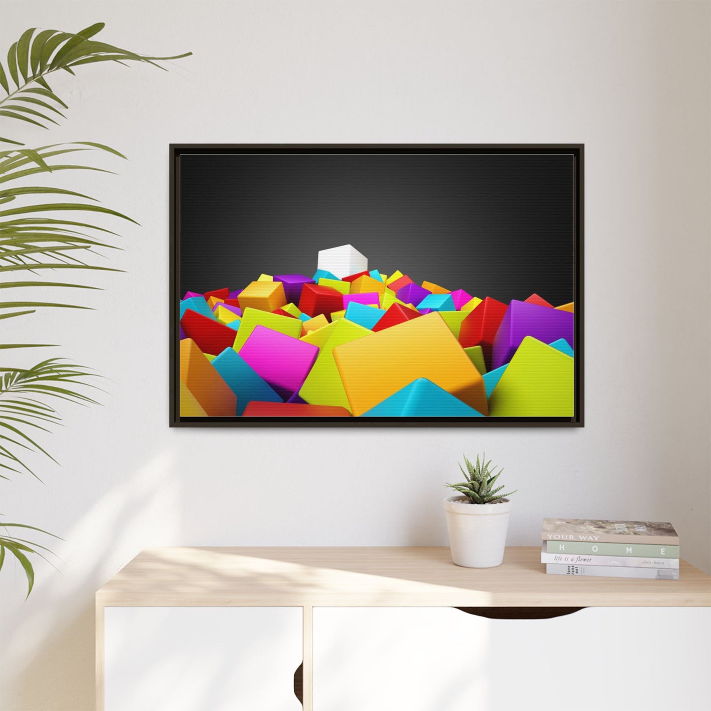Vibrant Multi-Color Framed Canvas Art - Modern Geometric Decor