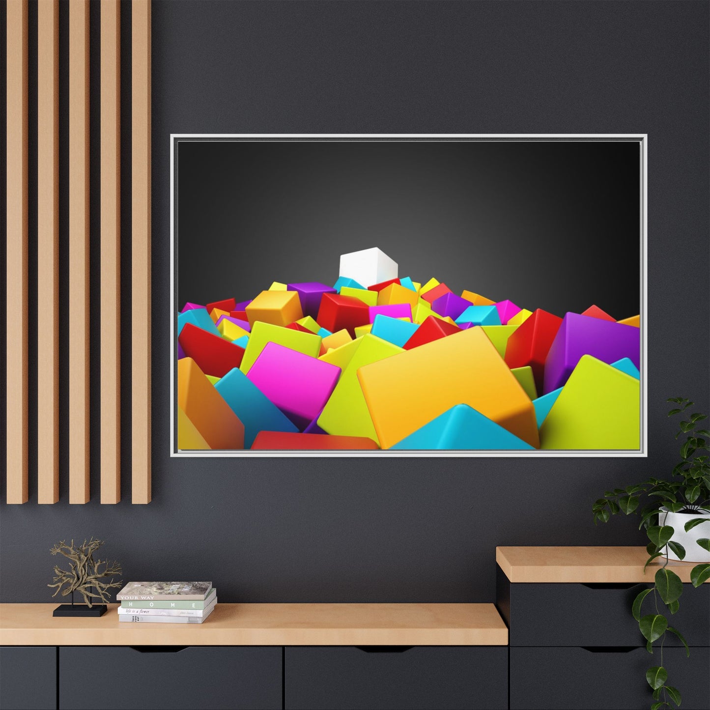 Vibrant Multi-Color Framed Canvas Art - Modern Geometric Decor