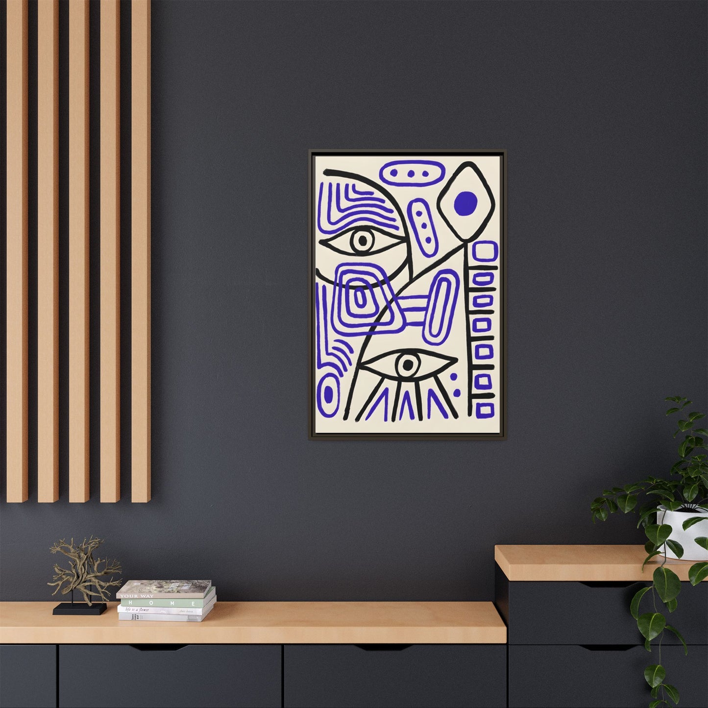 Abstract Line Art Canvas Print - Modern Black and Purple Framed Artwork