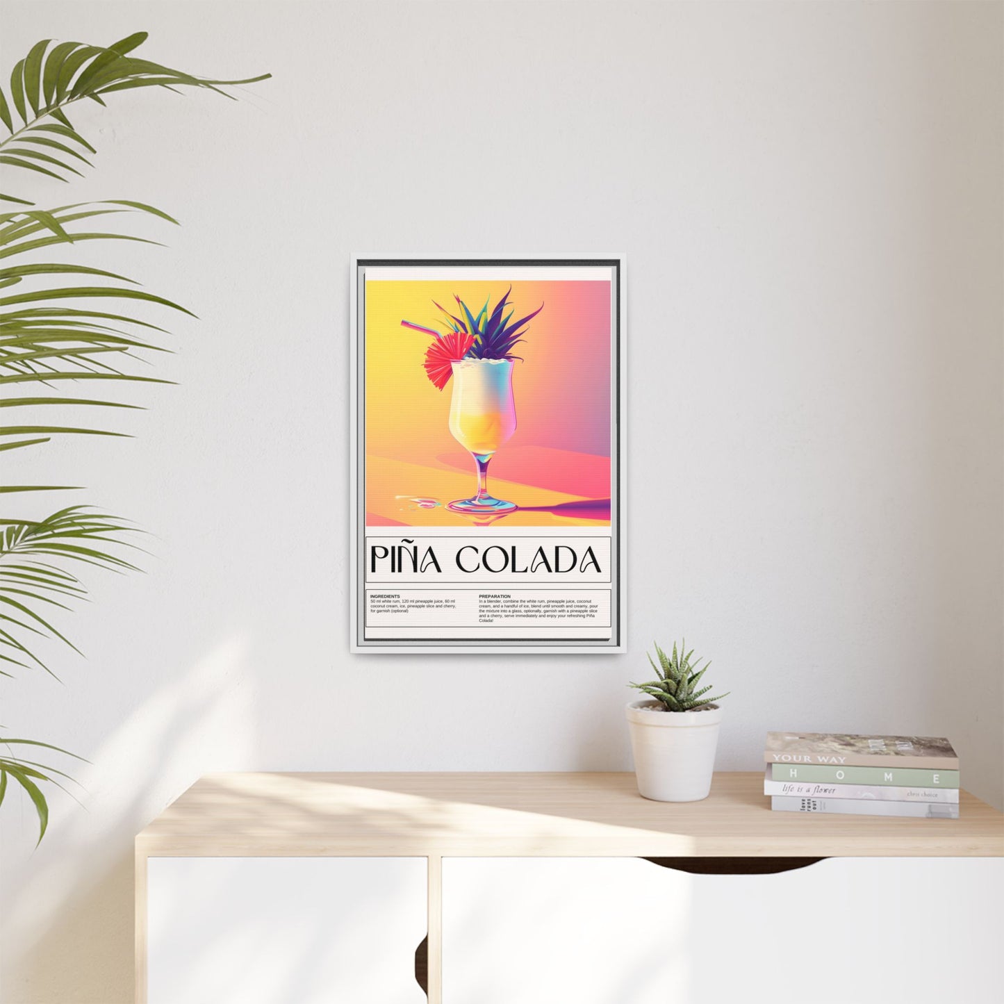 Piña Colada Art Print, Tropical Wall Decor, Summer Vibes Framed Canvas, Cocktail Lover Gift, Home Bar Decoration