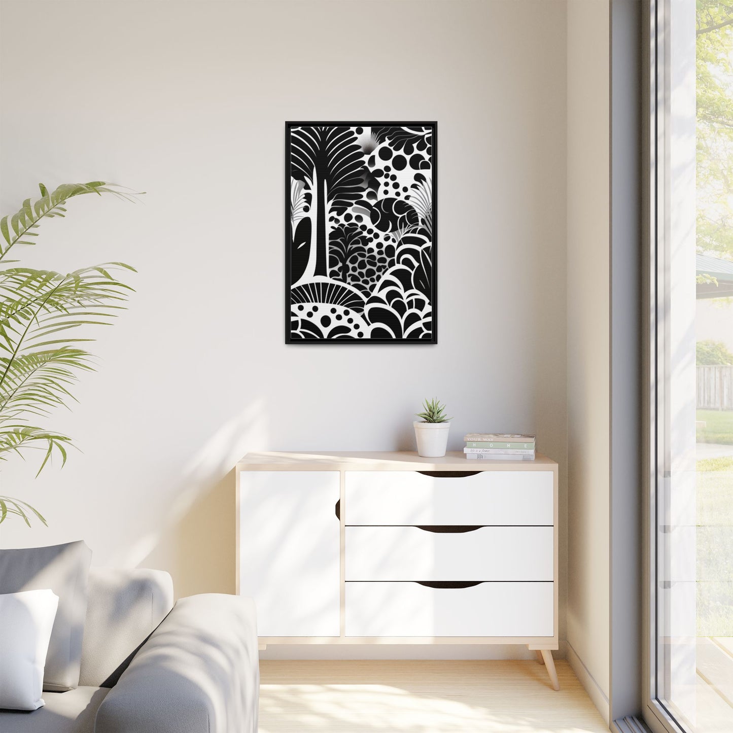 Black and White Framed Art Print, Modern Wall Décor, Minimalist Home Decoration, Botanical Canvas Artwork, Gift for Art Lovers