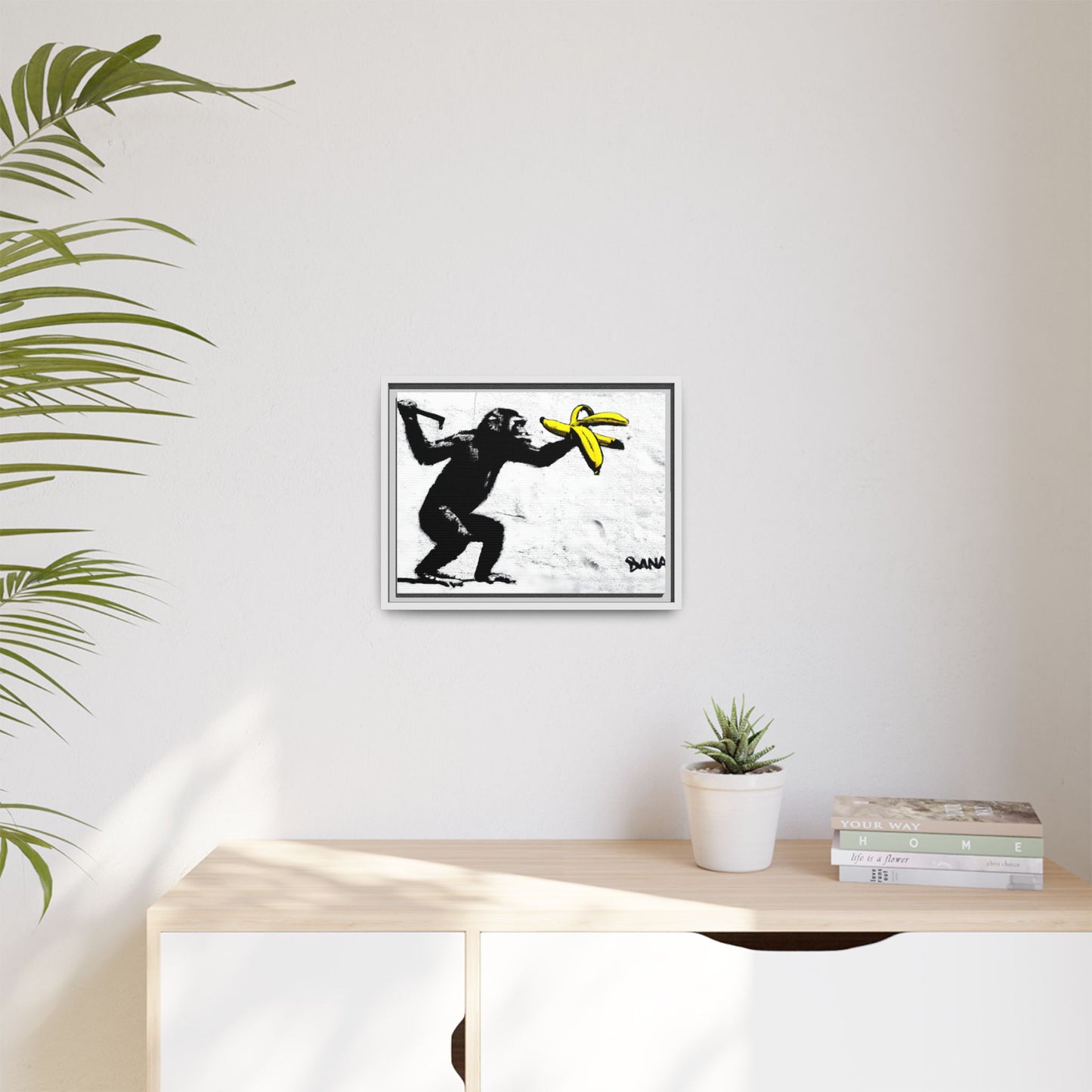 Framed Canvas Art - Playful Monkey with Bananas | Whimsical Wall Decor for Home & Office