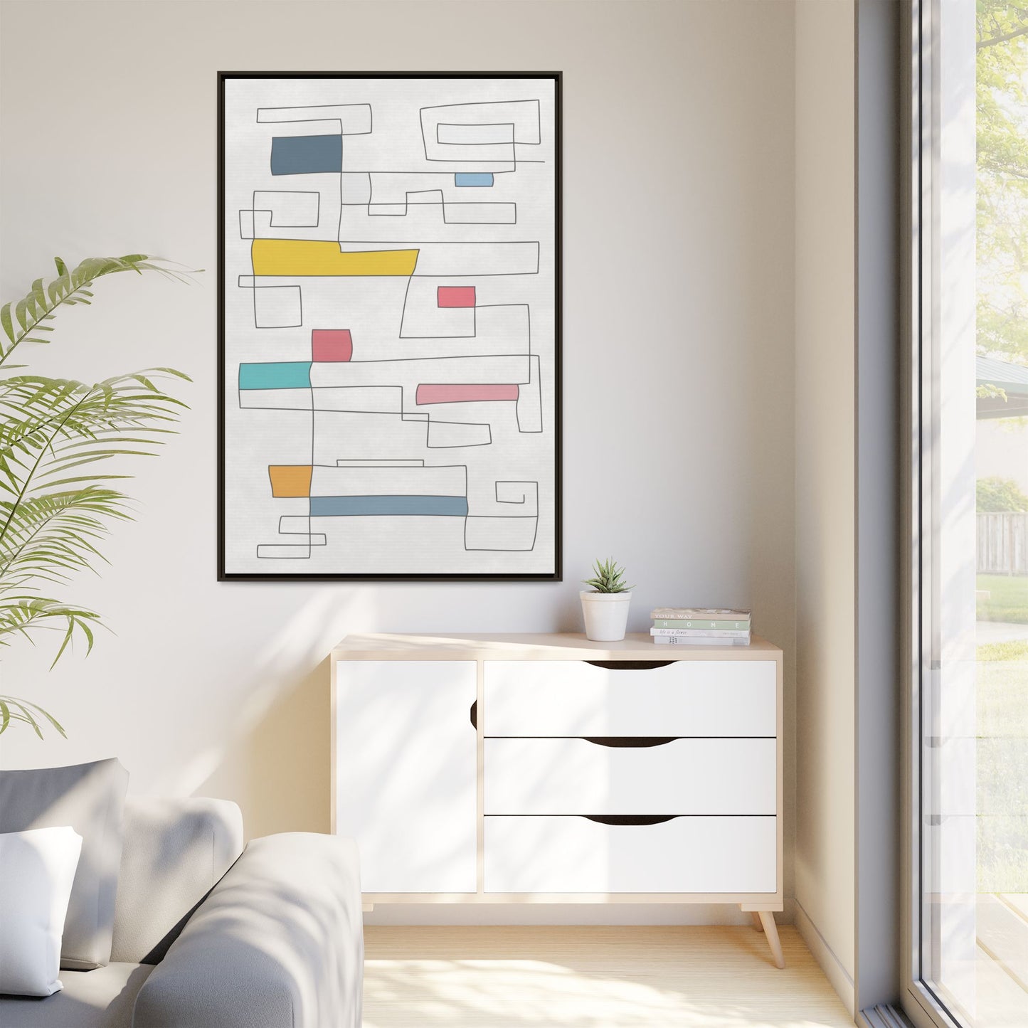 Abstract Line Art Framed Canvas - Modern Multi-Color Wall Decor