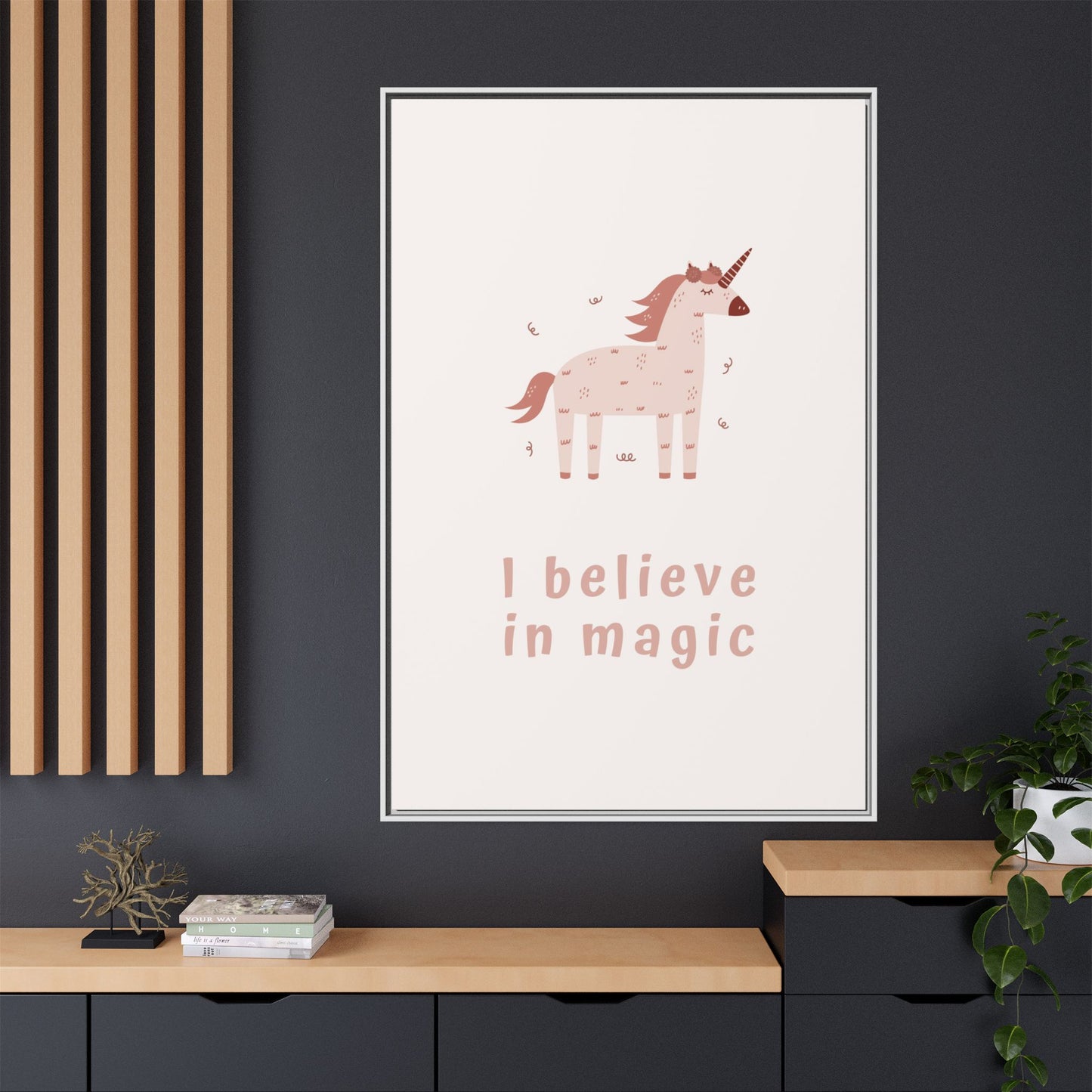 Framed Unicorn Art Print, Magical Home Decor for Kids, Whimsical Nursery Wall Art, Belief in Magic Poster, Gift for Unicorn Lovers