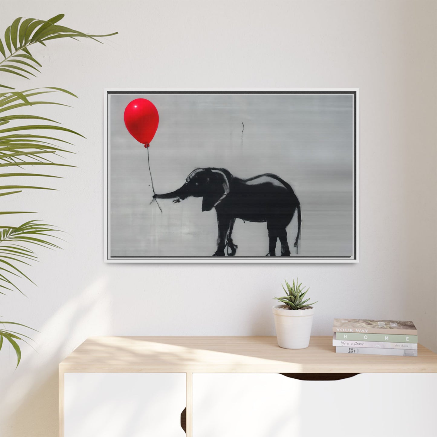 Framed Elephant Canvas Art - Playful Balloon Design