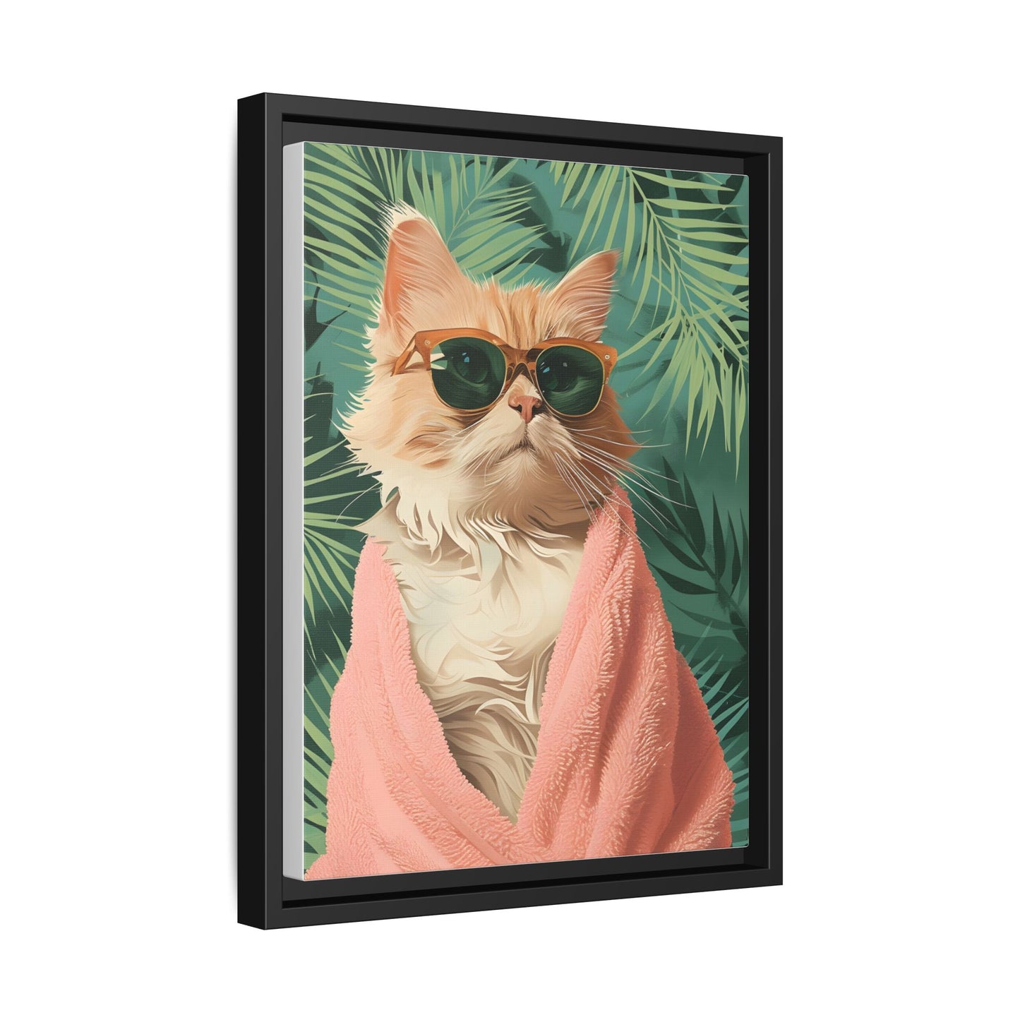 Framed Cat Art Print, Cool Cat Wall Decor, Tropical Vibe Home Decor, Fun Pet Lover Gift, Cute Animal Wall Art