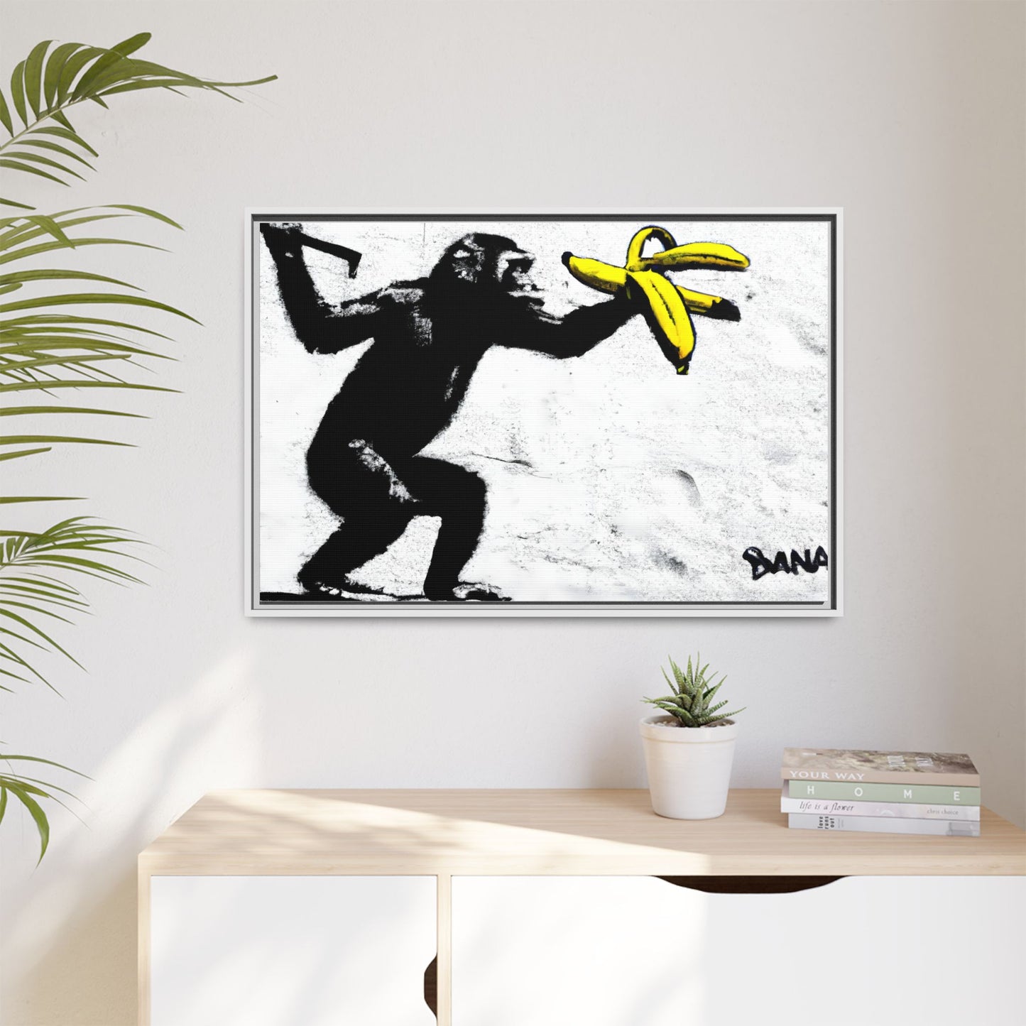 Framed Canvas Art - Playful Monkey with Bananas | Whimsical Wall Decor for Home & Office