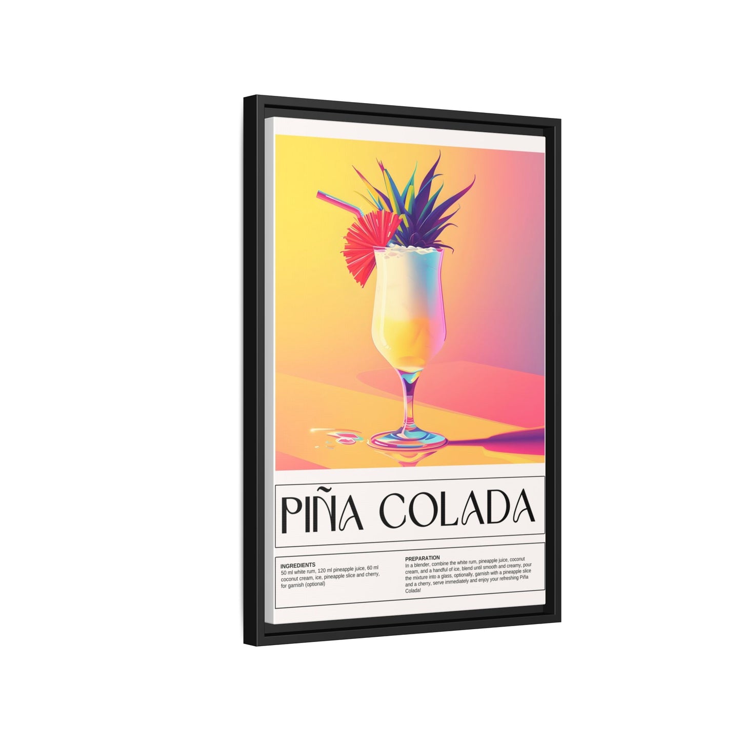 Piña Colada Art Print, Tropical Wall Decor, Summer Vibes Framed Canvas, Cocktail Lover Gift, Home Bar Decoration