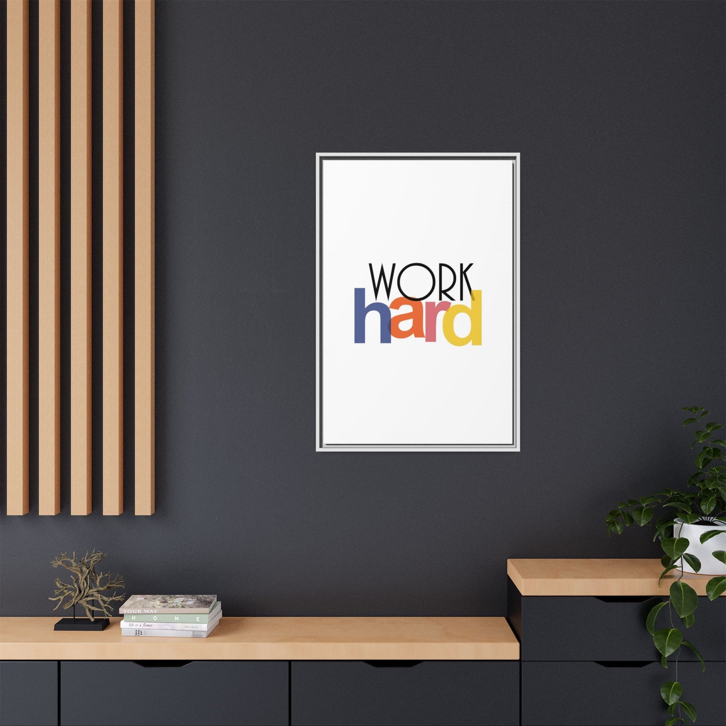 Framed Wall Art: Motivational 'WORK hard' Canvas Print | Office Decor, Gift for Student, Inspirational Wall Decor, Home Office Wall Art