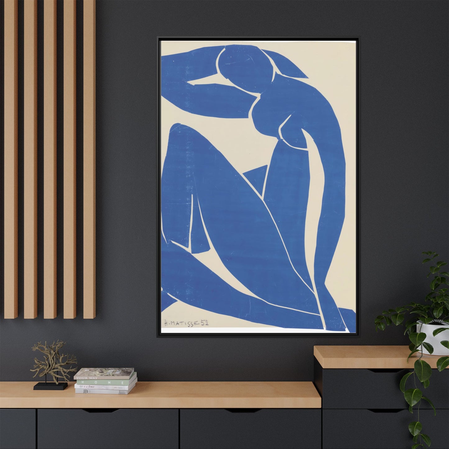 Contemporary Framed Canvas Art - Blue Abstract Figure, Modern Home Decor, Gift for Art Lovers, Stylish Wall Art, Feminine Vibe