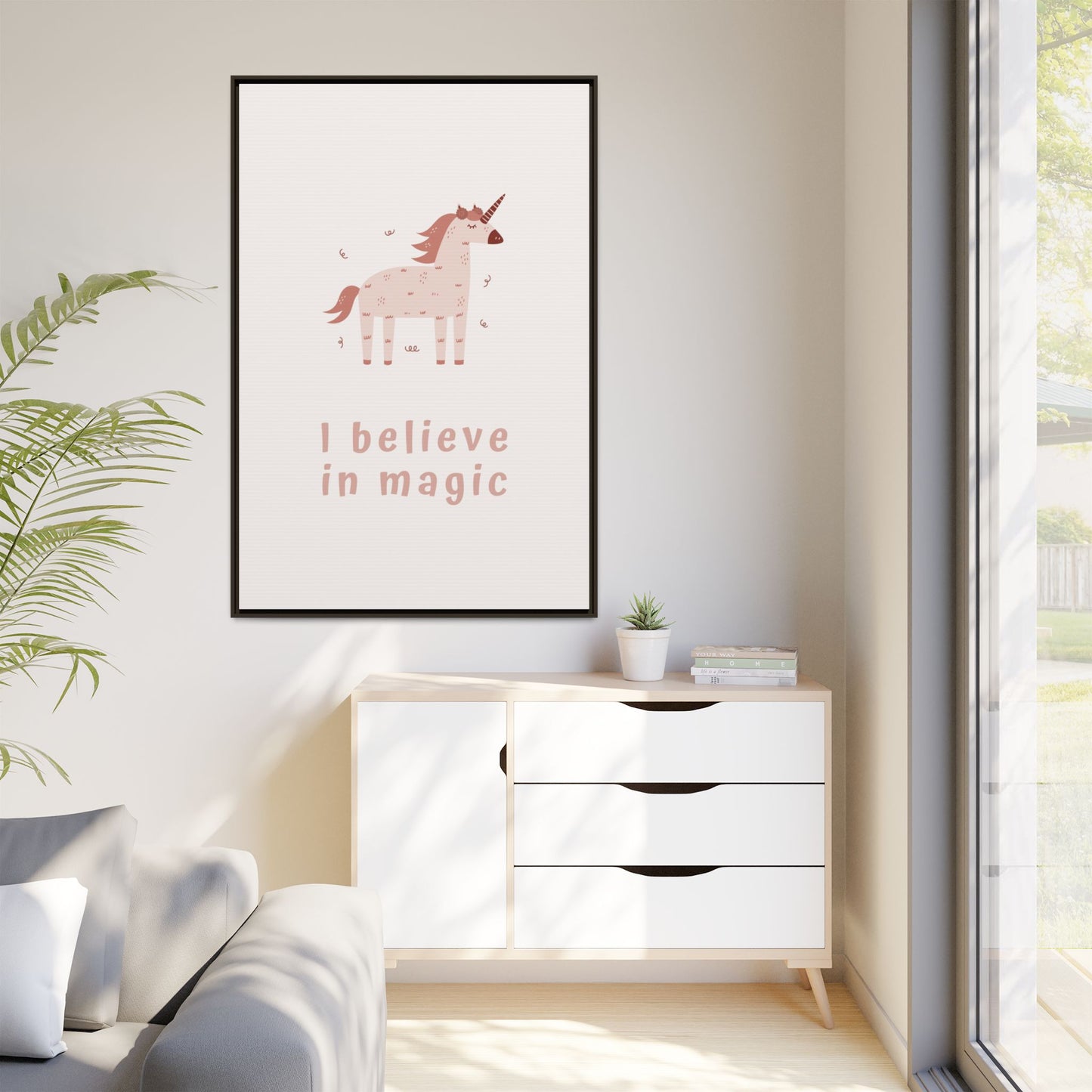 Framed Unicorn Art Print, Magical Home Decor for Kids, Whimsical Nursery Wall Art, Belief in Magic Poster, Gift for Unicorn Lovers