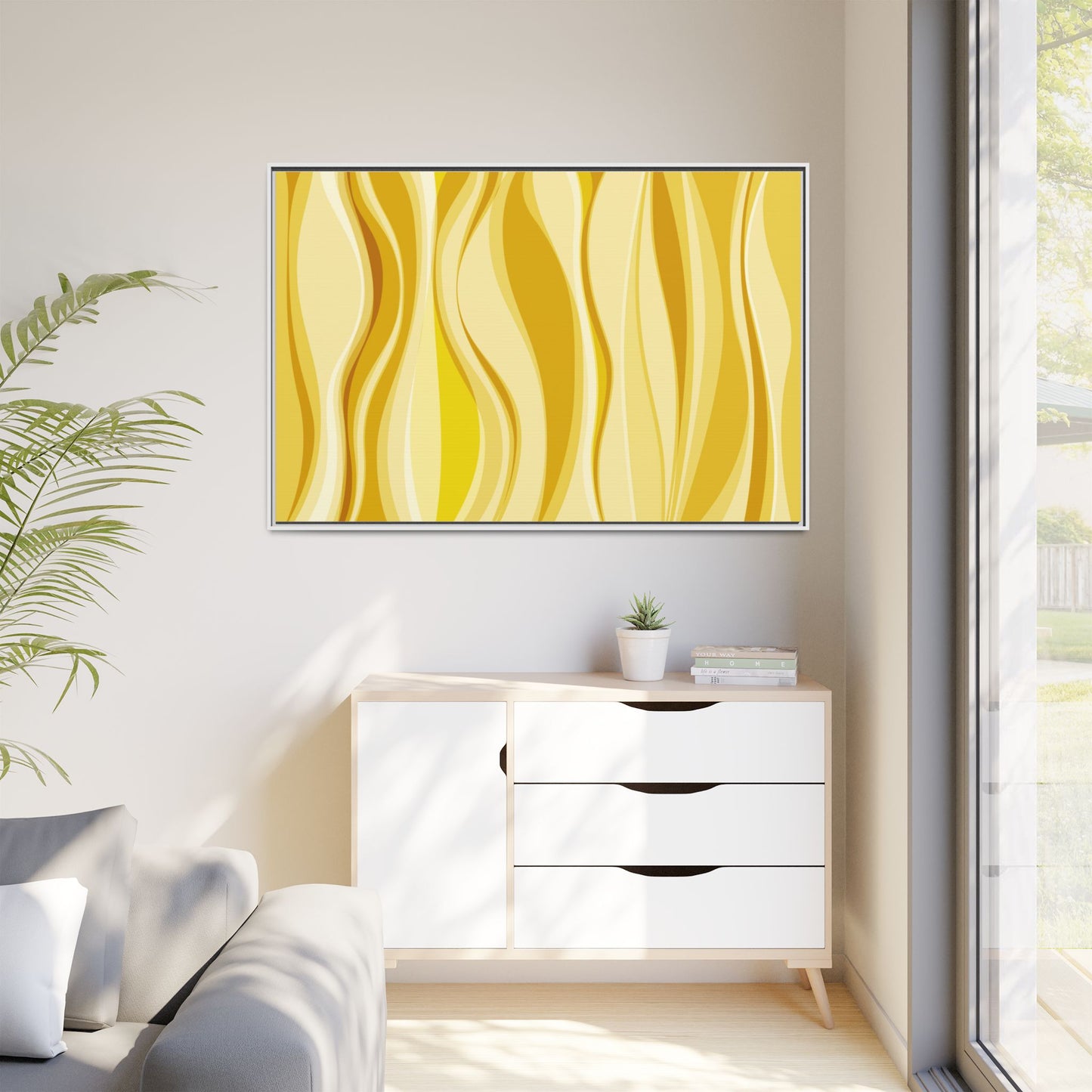 Modern Abstract Framed Art Print, Yellow Wave Canvas, Home Décor, Wall Art, Minimalist Design, Gift for Her, Art for Living Room