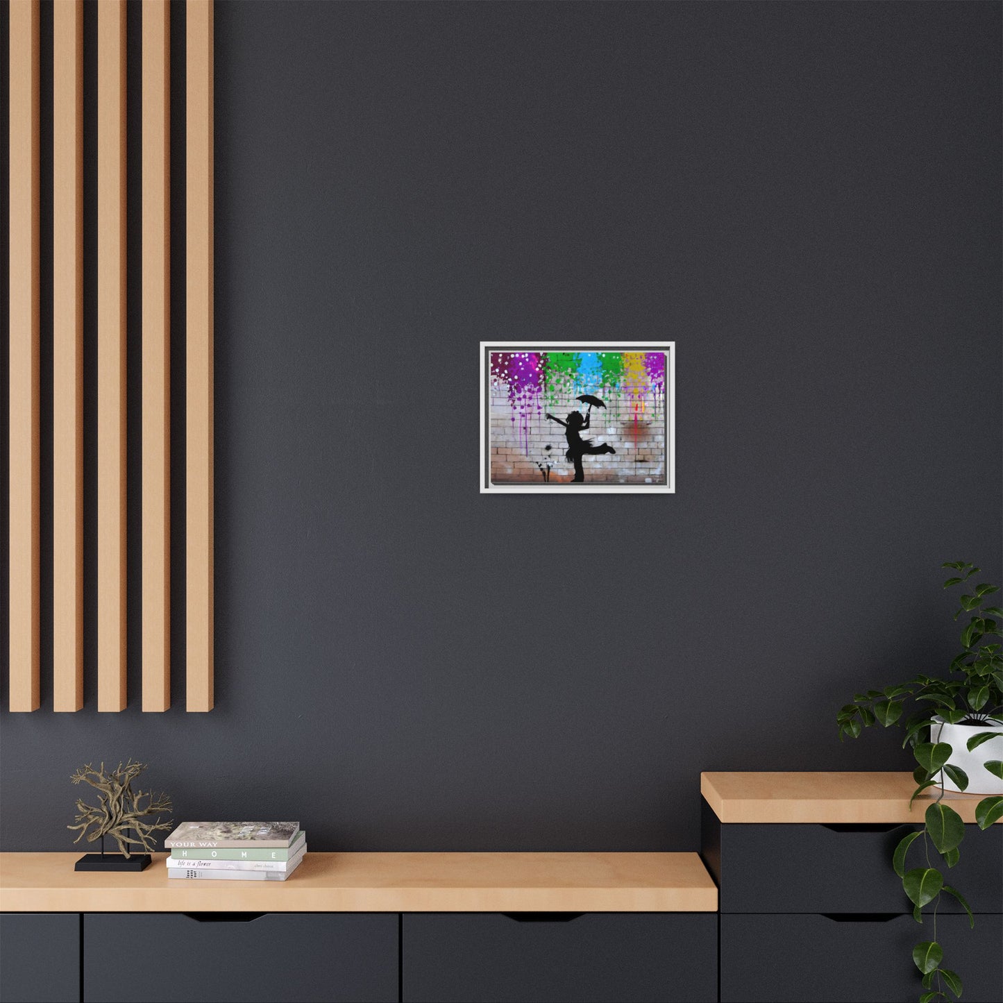 Framed Multi-Color Canvas Art - Playful Umbrella Dance