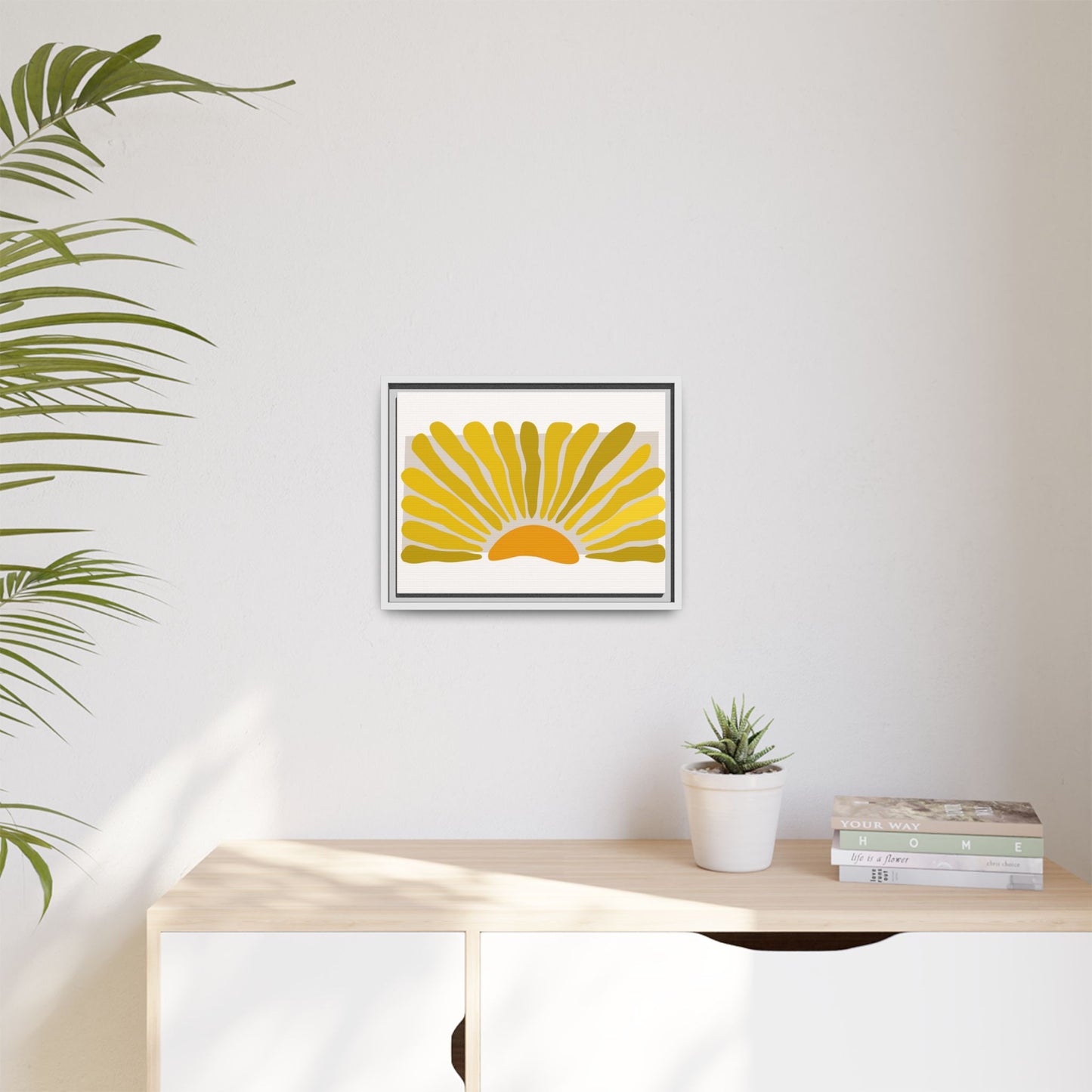 Framed Matte Canvas Wall Art, Sunny Abstract Print, Bright Home Decor, Gift for Art Lovers, Retro Style Decoration, Happy Wall Accent