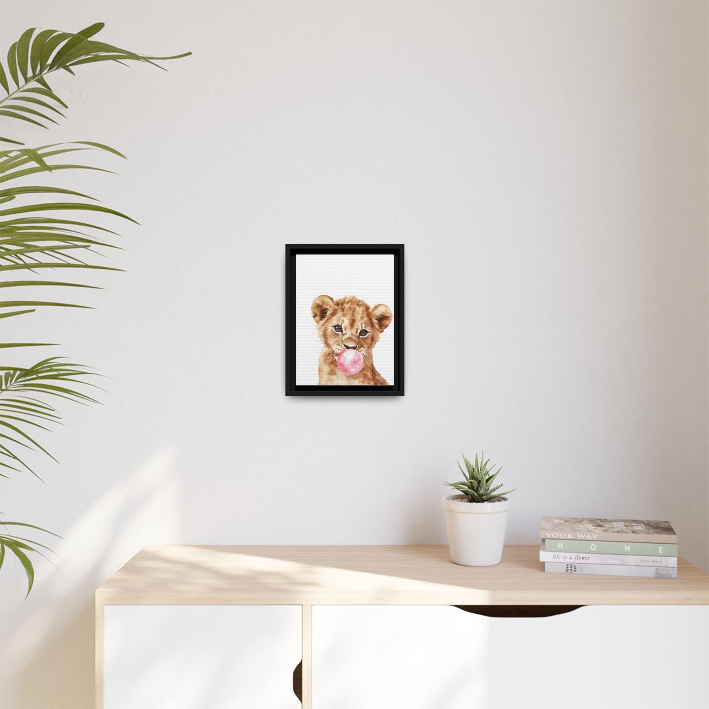Adorable Lion Cub Canvas Art, Cute Nursery Decor, Framed Wall Art, Baby Shower Gift, Kids Room Decoration, Wild Animal Print