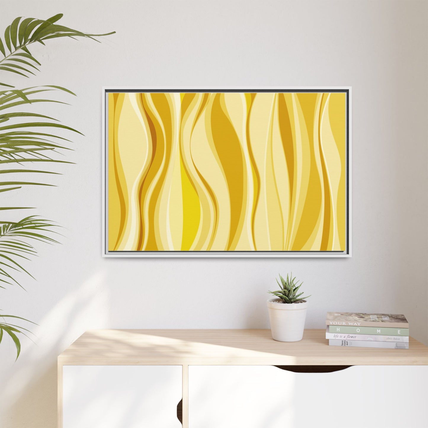 Modern Abstract Framed Art Print, Yellow Wave Canvas, Home Décor, Wall Art, Minimalist Design, Gift for Her, Art for Living Room