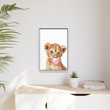 Adorable Lion Cub Canvas Art, Cute Nursery Decor, Framed Wall Art, Baby Shower Gift, Kids Room Decoration, Wild Animal Print