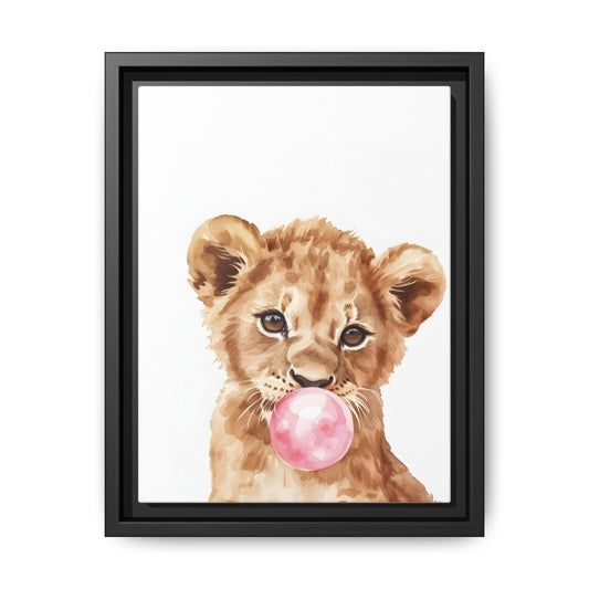 Adorable Lion Cub Canvas Art, Cute Nursery Decor, Framed Wall Art, Baby Shower Gift, Kids Room Decoration, Wild Animal Print