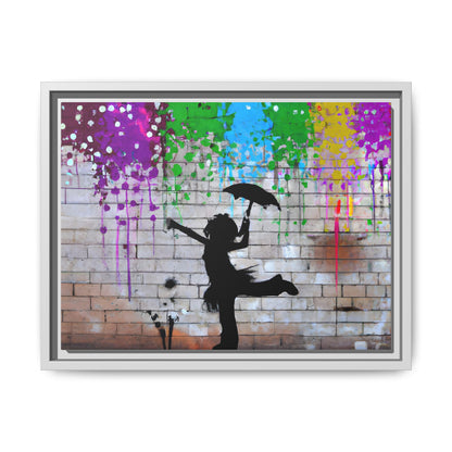 Framed Multi-Color Canvas Art - Playful Umbrella Dance