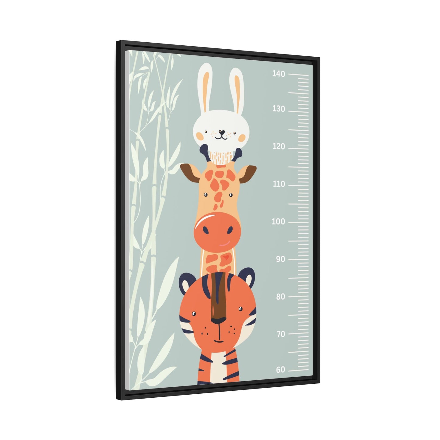 Cute Animal Growth Chart Wall Art, Framed Canvas, Kids Room Decor, Jungle Theme, Baby Shower Gift, Nursery Decoration