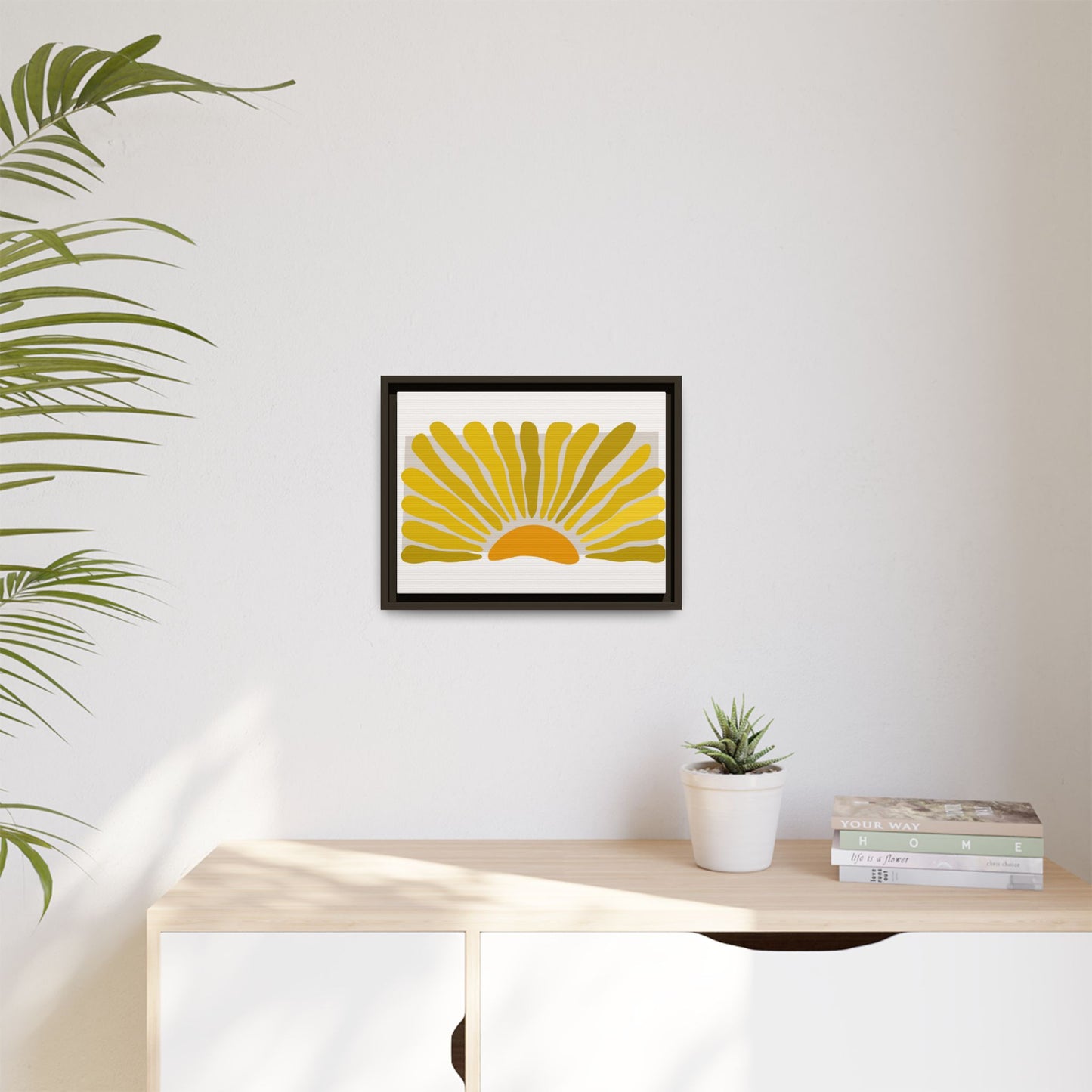 Framed Matte Canvas Wall Art, Sunny Abstract Print, Bright Home Decor, Gift for Art Lovers, Retro Style Decoration, Happy Wall Accent