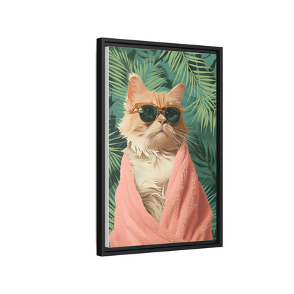 Framed Cat Art Print, Cool Cat Wall Decor, Tropical Vibe Home Decor, Fun Pet Lover Gift, Cute Animal Wall Art