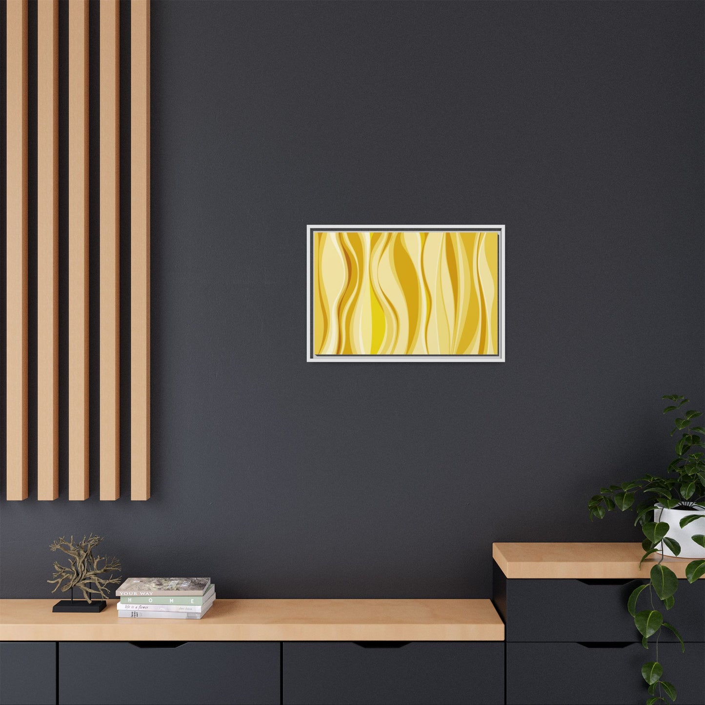 Modern Abstract Framed Art Print, Yellow Wave Canvas, Home Décor, Wall Art, Minimalist Design, Gift for Her, Art for Living Room