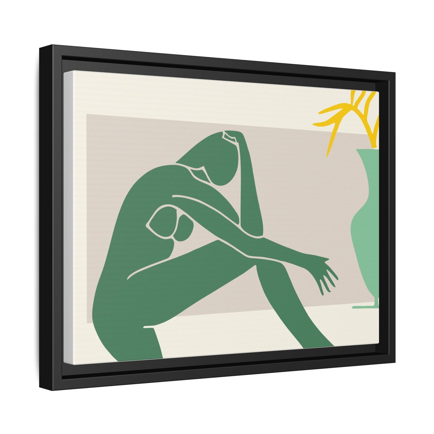 Framed Matte Canvas Art - Minimalist Woman with Green Vase, Boho Home Decor, Stylish Wall Art, Modern Aesthetic, Unique Gift Idea