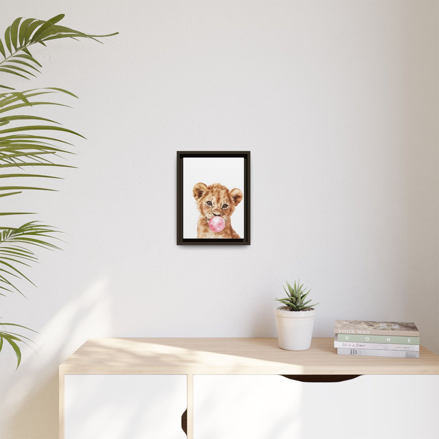 Adorable Lion Cub Canvas Art, Cute Nursery Decor, Framed Wall Art, Baby Shower Gift, Kids Room Decoration, Wild Animal Print