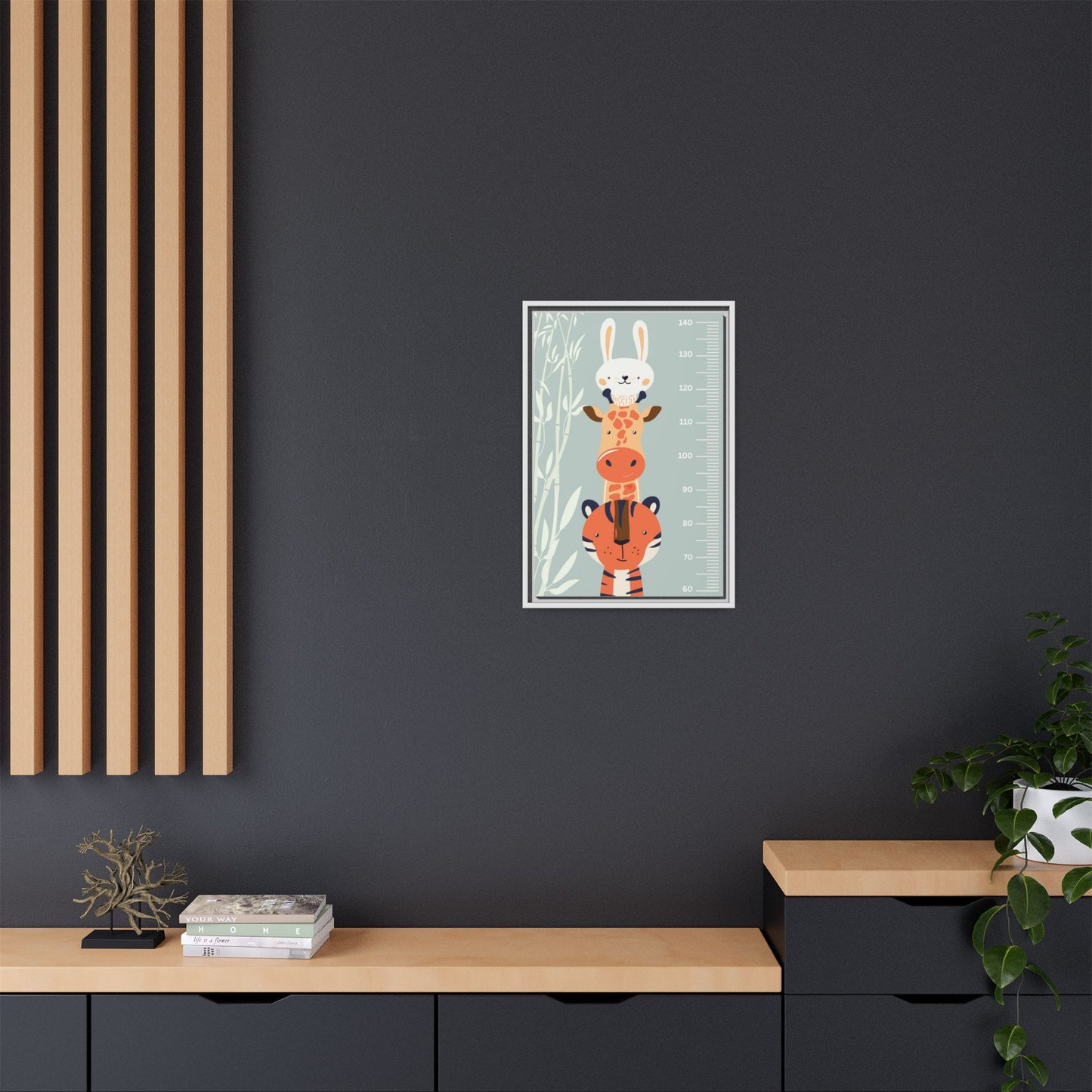 Cute Animal Growth Chart Wall Art, Framed Canvas, Kids Room Decor, Jungle Theme, Baby Shower Gift, Nursery Decoration