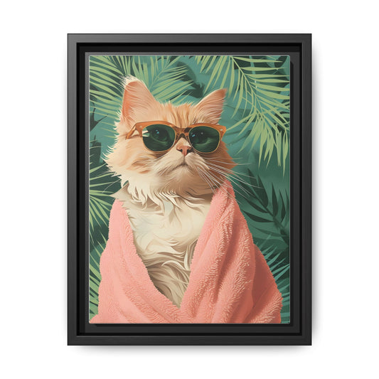 Framed Cat Art Print, Cool Cat Wall Decor, Tropical Vibe Home Decor, Fun Pet Lover Gift, Cute Animal Wall Art