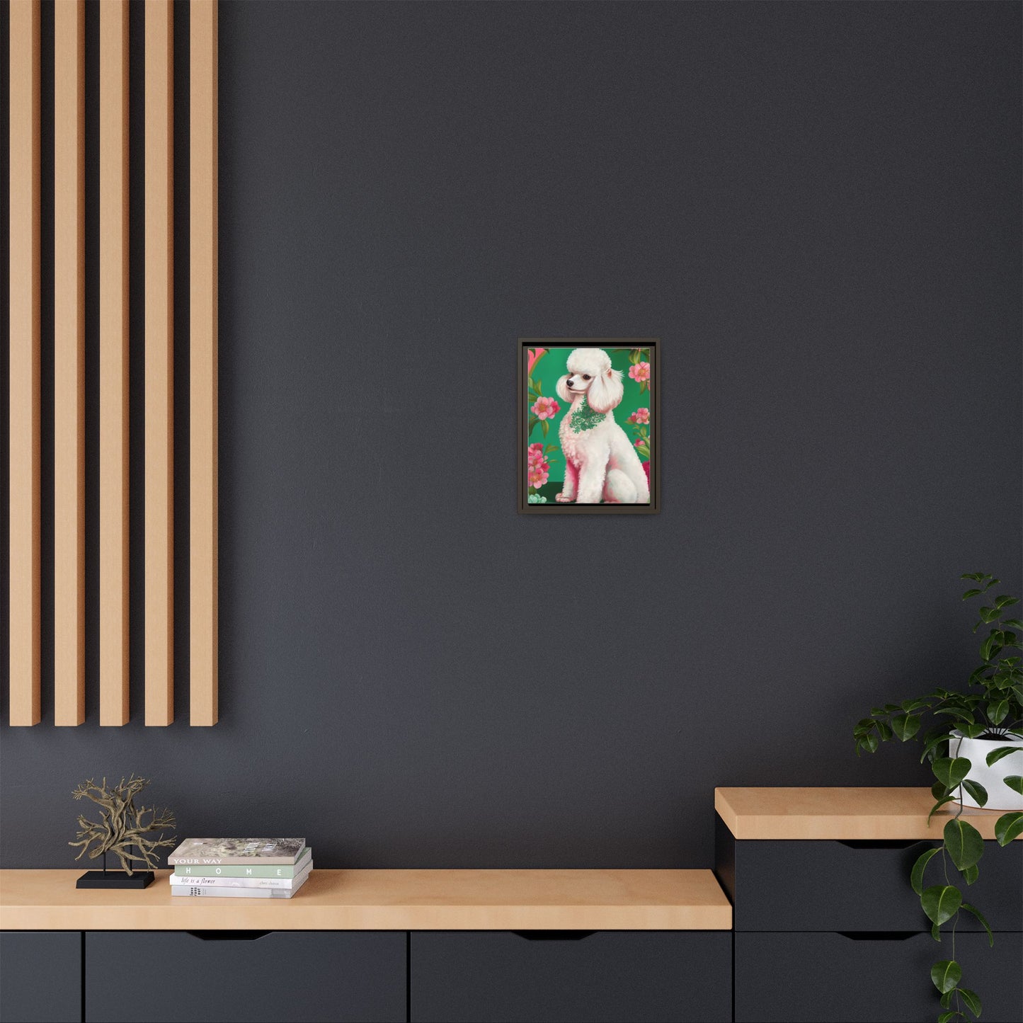 Framed Poodle Canvas Art - Floral Pet Decor for Dog Lovers