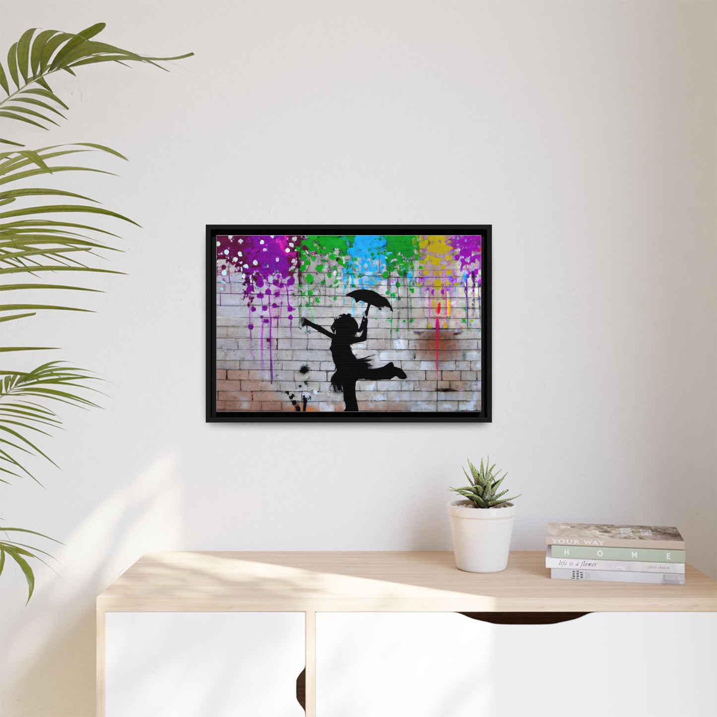 Framed Multi-Color Canvas Art - Playful Umbrella Dance