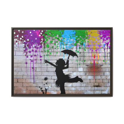 Framed Multi-Color Canvas Art - Playful Umbrella Dance