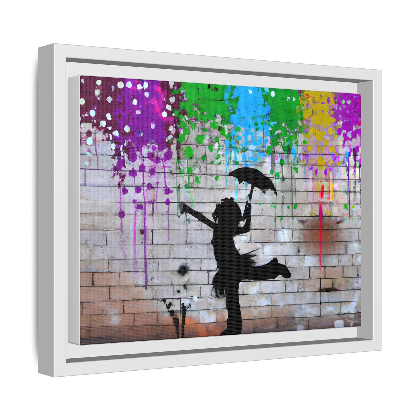 Framed Multi-Color Canvas Art - Playful Umbrella Dance